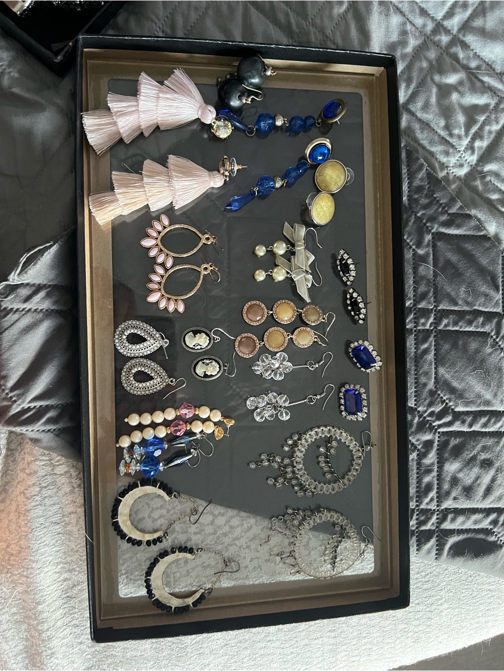 Assorted Women’s vintage Earrings Set - Pink Tassel & Blue Gem Accents